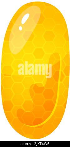 Police douce au miel. Lettre de dessin animé miel liquide, police vectorielle nid d'abeille jaune. Une seule lettre. Illustration de Vecteur
