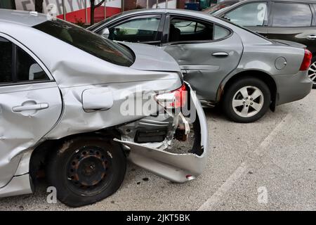Conséquences d'un accident de la circulation au centre-ville de Cleveland le 2022 juillet Banque D'Images