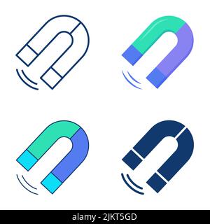 Icône de l'aimant définie en style plat et ligne. Symbole de force magnétique. Droit de la physique. Illustration vectorielle. Illustration de Vecteur