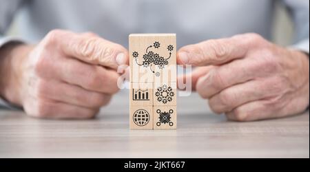 Wooden blocks with symbol of bpo concept Banque D'Images
