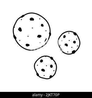 Biscuits aux pépites de chocolat isolés sur fond blanc. Mets sucrés. Illustration vectorielle dessinée à la main, style doodle. Parfait pour les décorations, le logo, le menu, Illustration de Vecteur