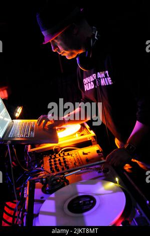 The DJ Adam 12 aka Adam Michael Braven of the band She Wants Revenge performing live in Hollywood (Los Angeles), California. Stock Photo