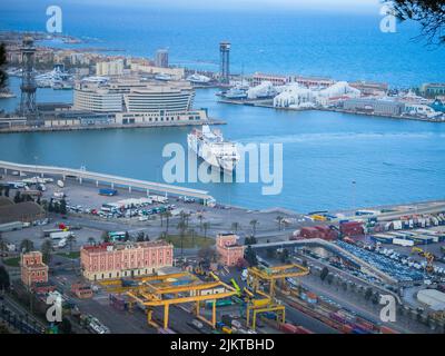 View of port of Barcelona, sea port in the city of Barcelona on the Mediterranean Sea Stock Photo