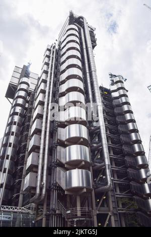 Londres, Royaume-Uni, 3rd août 2022. Lloyd's Building, le siège de Lloyd's de Londres dans la City de Londres, vue extérieure. Banque D'Images