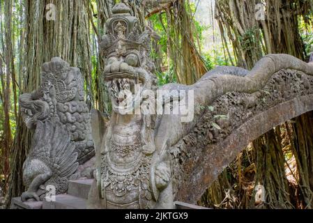 A close-up of a famous Dragons bridge at Monkey forest in Ubud, Indonesia Stock Photo