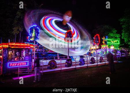 Tracé léger de la sortie du champ de foire « The Superbowl » à Witney Feast. Septembre 2015 Banque D'Images