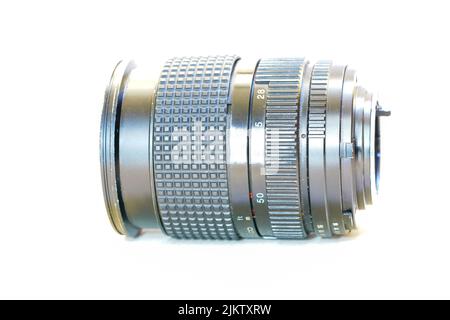 A closeup of the camera lens isolated on white background Stock Photo