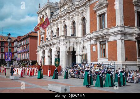 Semana santa, procesión del domingo de ramos frente al ayuntamiento de Valladolid Banque D'Images