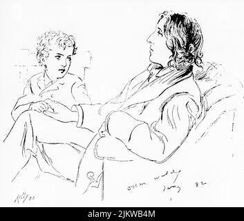 1882 , janvier , Londres , Angleterre : le célèbre écrivain et dramaturge irlandais OSCAR WILDE ( 1854 - 1900 ) dans un dessin de James Edward Kelly , Le garçon comme le fils du peintre - SCRITTORE - LETTERATURA - LITTÉRATURE - POÈTE - POETA - POESIA - DRAMMATURGO - écrivain - écrivain - théâtre - THÉÂTRE - THÉÂTRE - POÉSIE - GAY - HOMOSEXUEL - HOMOSEXUALITÉ - omosessuale - omosessualità - profilo - profil ---- Archivio GBB Banque D'Images