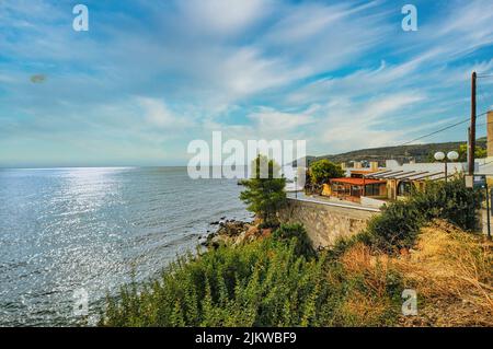 Vue sur la ville d'Agia Marina, port d'Aegina, Grèce Banque D'Images