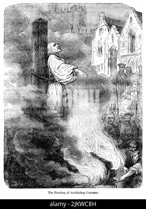 The Burning of Archevêque Cranmer, Illustration du livre, « John Cassel's Illustrated History of England, Volume II », texte de William Howitt, Cassell, Petter et Galpin, Londres, 1858 Banque D'Images