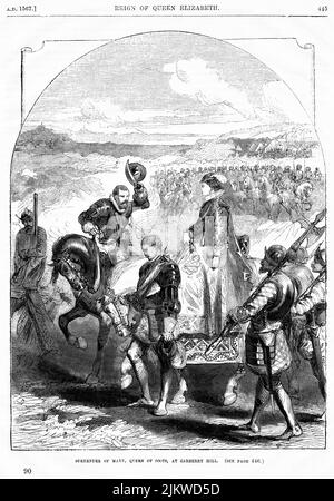 Capitulation de Marie, Reine des Écossais, à Carberry Hill, illustration du livre, « John Cassel's Illustrated History of England, Volume II », texte de William Howitt, Cassell, Petter, et Galpin, Londres, 1858 Banque D'Images