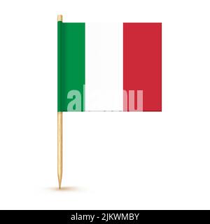 Italie drapeau de cure-dent isolé sur bâton de bois avec papier blanc. Petit choix de dents réaliste pour le déjeuner. Décoration de cocktail Vector. Illustration de Vecteur