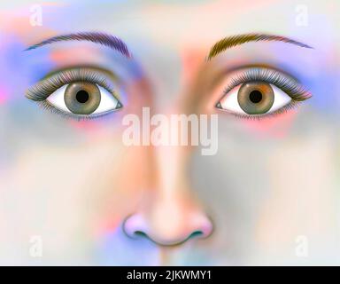 Le visage de la femme vu de l'avant centré sur les yeux. Banque D'Images