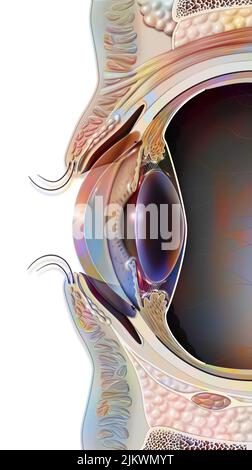 Section sagittale médiane de l'œil et de la paupière. Banque D'Images