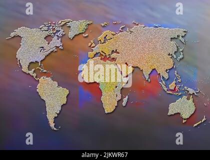 Carte du monde avec les différents continents et océans. Banque D'Images