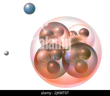 Physique quantique : noyau composé de 2 neutrons et 2 protons. Banque D'Images