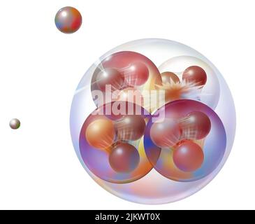 Physique quantique : noyau composé de 2 neutrons et 2 protons. Banque D'Images