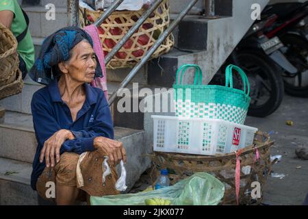 Bustling raditional market in Ubud, Bali, Indonesia Stock Photo