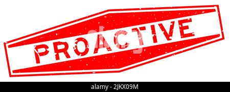Grunge rouge mot proactif six pans caoutchouc joint tampon sur fond blanc Illustration de Vecteur