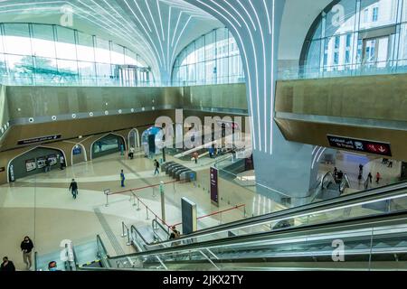 An interior view of a metro station building in Msheireb Downtown Doha Stock Photo