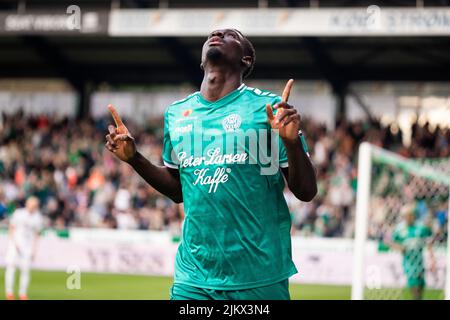 Viborg, Danemark. 03rd août 2022. Marokhy Ndione (9) de Viborg FF a obtenu des scores pour 3-0 lors du match de qualification de l'UEFA Europa Conference League entre Viborg FF et B36 Torshavn à l'Energi Viborg Arena de Viborg. (Crédit photo : Gonzales photo/Alamy Live News Banque D'Images