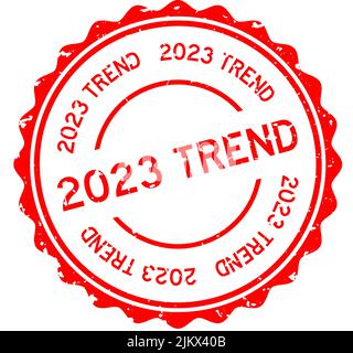 Grunge rouge 2023 mot tendance rond joint caoutchouc timbre sur fond blanc Illustration de Vecteur