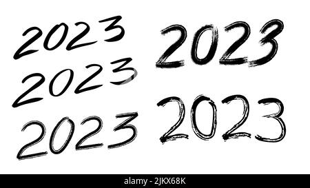 Ensemble de croquis dessinés à la main du logo 2023. Numéro de trait de pinceau 2023 pour la nouvelle année. Modèle pour cartes postales, tirages, invitations, étiquettes. Vecteur Illustration de Vecteur