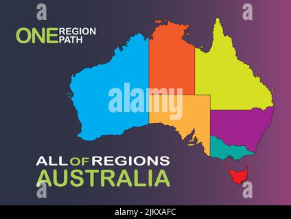 Vector, illustration isolée de la carte administrative simplifiée de l'Australie. Frontières des provinces (régions) Illustration de Vecteur