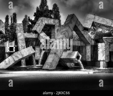 A grayscale shot of Vaillancourt Fountain Stock Photo