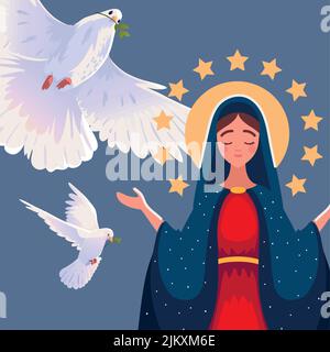 Colombes volantes et l'Assomption Vierge Marie Illustration de Vecteur