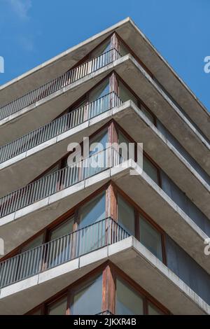 A vertical shot of abstract lines of a modern building in Parque das Nacoes, Lisbon, Portugal Stock Photo