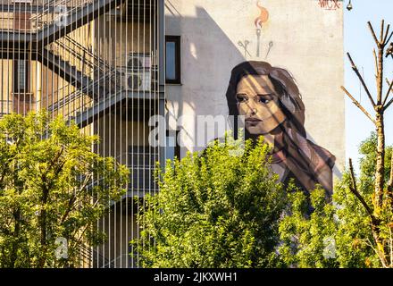 Art de rue, fresque de Wicx représentant une femme, district de Kadiköy à Istanbul, Turquie Banque D'Images