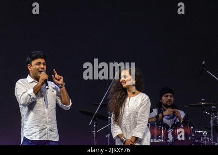 New Delhi, Delhi, Inde. 2nd août 2022. RJ Naved et RJ Shurti à Tiranga UtSAV, organisé par le Ministère de la Culture pour célébrer la contribution de Shri Pingali Venkayya à la nation à l'occasion de son anniversaire de naissance de 146th le 2nd août 2022. (Credit image: © Mohsin Javed/Pacific Press via ZUMA Press Wire) Banque D'Images