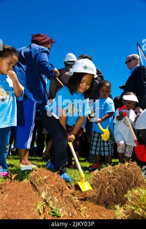 Johannesburg, South Africa - March 20, 2014: African kids at the groundbreaking event of Nelson Mandela Children's hospital Stock Photo