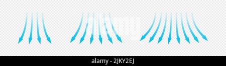 Débit d'air. Ensemble de flèches bleues indiquant la direction du mouvement de l'air. Flèches de direction du vent. Bleu, froid, flux frais provenant du conditionneur. Vecteur Illustration de Vecteur