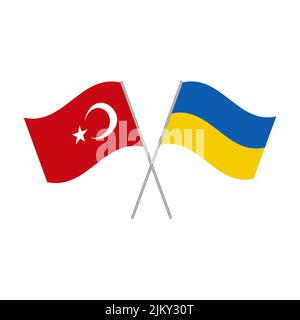 Les drapeaux de l'Ukraine et de la Turquie sont isolés sur fond blanc. Illustration vectorielle. Illustration de Vecteur