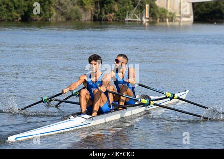 Lac Sabaudia, Latium, Italie. 3rd août 2022. L'équipe nationale italienne d'aviron s'entraîne au lac Sabudia, Latium, avant les prochains championnats d'Europe en Allemagne: Stefano Oppo, Pietro Willy Ruta crédit: Action plus Sports/Alamy Live News Banque D'Images