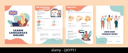 Apprendre les langues modèle de brochure en ligne à vecteur plat Illustration de Vecteur