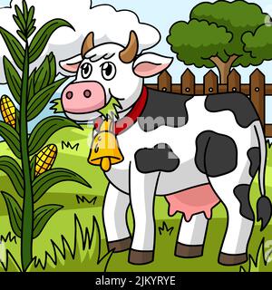 Illustration du dessin animé de couleur animal de vache Illustration de Vecteur