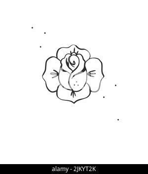 Dessin à la main vecteur graphique clipart illustration boho rose fleur avec feuilles logo élément.concept de conception femelle.Bohème sauvage ouest Illustration de Vecteur