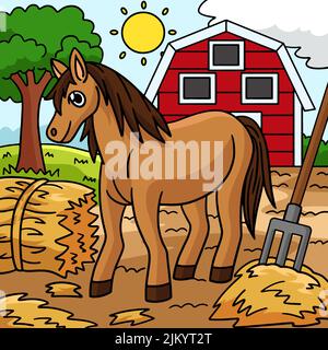 Illustration du dessin animé de couleur animal de cheval Illustration de Vecteur