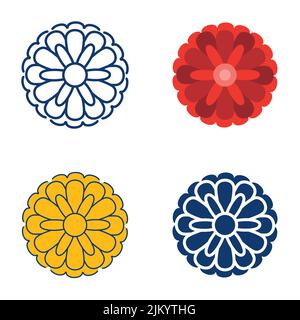 Ensemble de symboles chrysanthème à lignes et plats. Symbole floral décoratif. Illustration vectorielle. Illustration de Vecteur