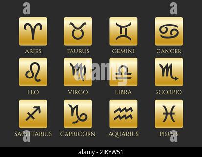 Signes d'horoscope doré Illustration de Vecteur