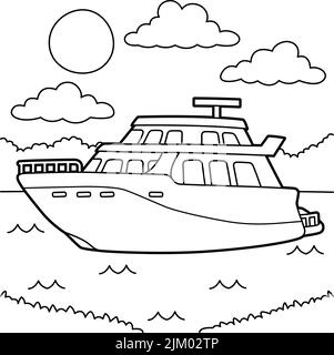 Page de coloriage des véhicules de yacht pour les enfants Illustration de Vecteur