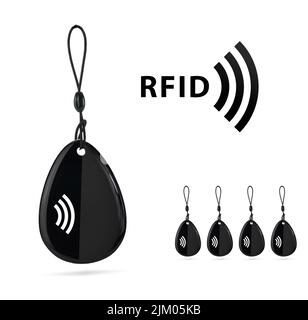 Porte-clés RFID noir sur fond blanc, isolé. Banque D'Images