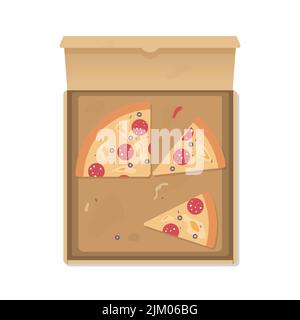 Boîte à pizza ouverte avec restes Illustration de Vecteur