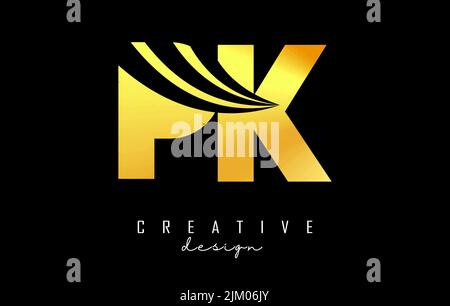 Logo Creative Golden Letter Pk p k avec lignes de pointe et design de concept de route. Lettres à motif géométrique. Illustration vectorielle avec lettre et crea Illustration de Vecteur