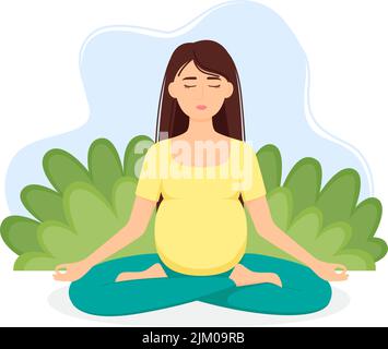 Femme enceinte méditant. Concept de méditation. Fille en position lotus pratiquant le yoga, illustration vectorielle Illustration de Vecteur