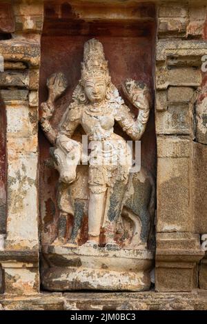 Sculpture du Seigneur Shiva sur le Temple de Brihadeshwara, Gangaikonda Cholapuram, Ariyalur, Tamilnadu, Inde. Banque D'Images